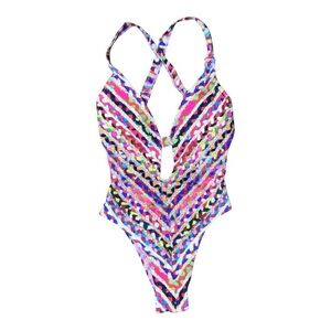 Sam Edelman Red and Pink One Piece Swim Suit with Chevron Pattern size XS